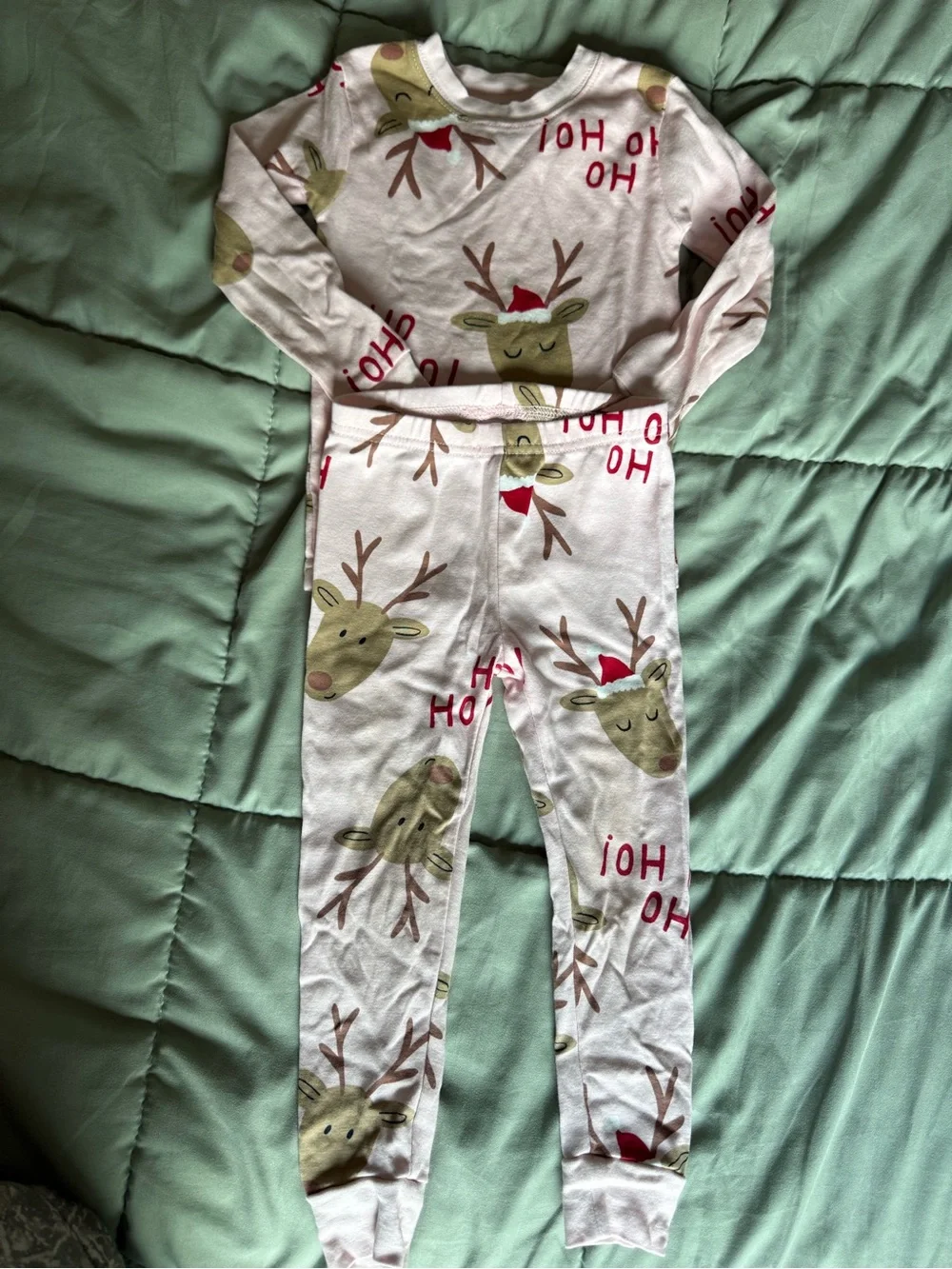 Carter's Light Pink Reindeer Pajama Set with Red Accents
